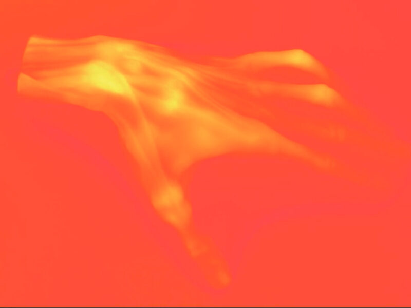 The Radiance of Sensible Heat (02) (2016) by Sema Bekirovic — three-channel thermal video installation showing a hand transferring heat to plaster sculptures at the Rijksakademie.