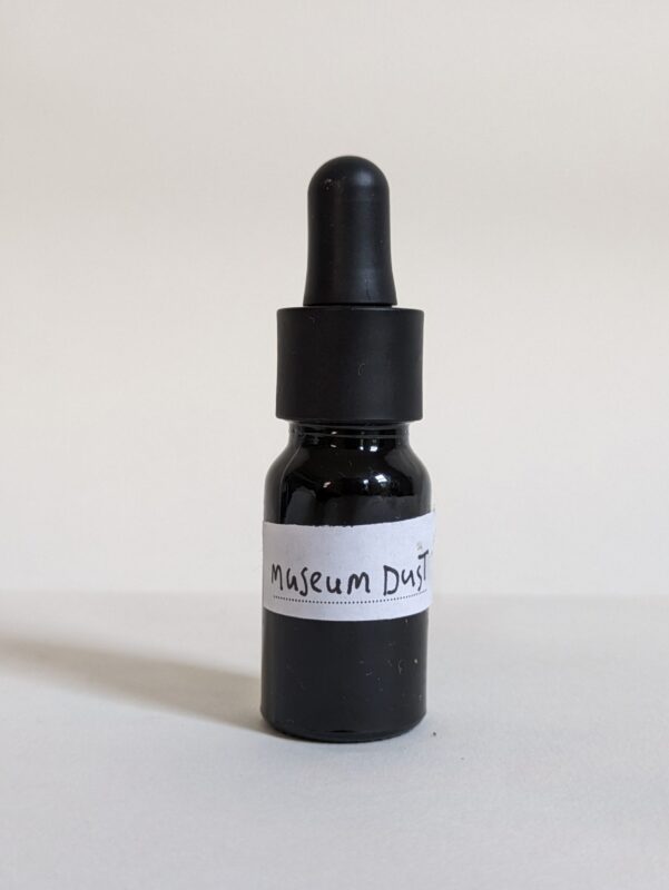 Museum Dust (2024) by Sema Bekirovic — perfume made from dust collected from the Fries Museum’s vacuum cleaners, dispersed through a scent dispenser.
